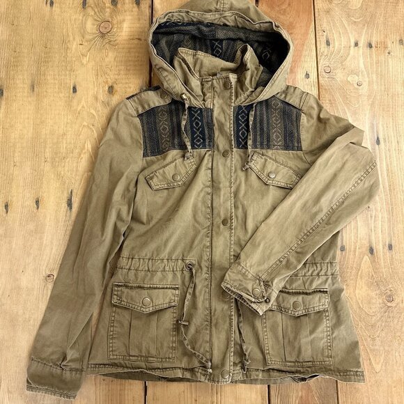 Coffee Shop Olive‎ Green Jacket Southwestern Pattern M - Picture 1 of 8